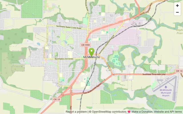 Map of McMinnville, Oregon